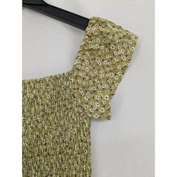 Hesperus Smocked Bodycon Dress Women Size L Floral Drop Waist Cottagecore Fairy - Picture 3 of 9